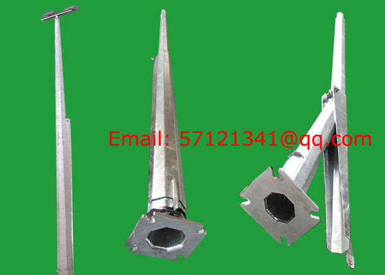 Hot Dip Galvanized Hinged Poles, Hot Dip Galvanized Collapsible LED Lighting Pole, HDG Finished LED Solar Lighiting Pole